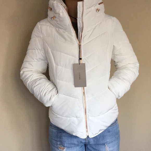 NWT Zara WHITE puffer parka jacket fur blogger aritzia wilfred duvet cloud puff - Picture 3 of 8